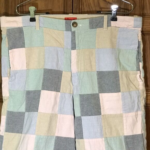 Izod Patchwork Bermuda Shorts Men's 36 Pastel Chambray Preppy Flat Pocket Pants - Picture 2 of 9